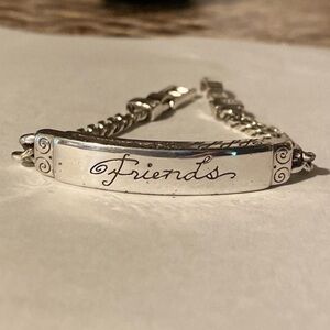 Brighton vintage “Friends” etched‎ silver ID style link bracelet